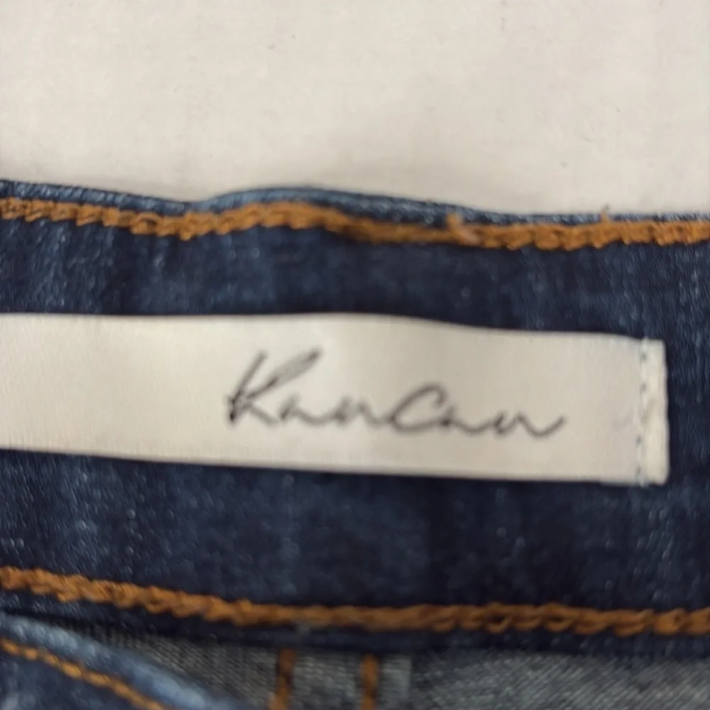 KanCan Los Angeles distressed Jean shorts, darker wash, distress front/back, 28